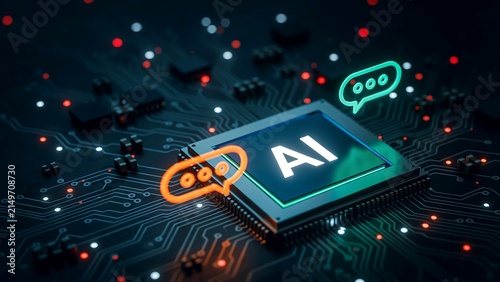 Artificial Intelligence Processor Chip with AI Chatbot Interface on Advanced Circuit Board for Generative AI Computing Technology