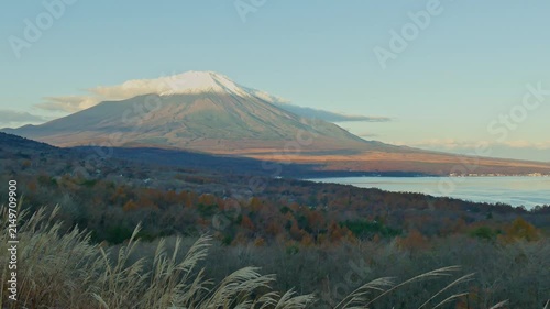 Colorful Autumn with Mountain Fuji in Japan Lake Yamanakako
