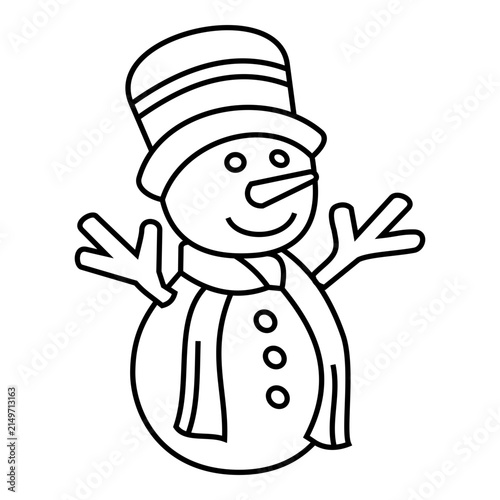 Cheerful Snowman Winter Holiday Character Illustration wearing a striped winter hat and scarf, smiling with raised arms in a playful seasonal illustration.