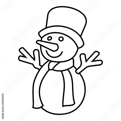 Cheerful Snowman Winter Holiday Character Illustration wearing a striped winter hat and scarf, smiling with raised arms in a playful seasonal illustration.