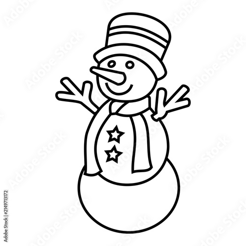 Cheerful Snowman Winter Holiday Character Illustration wearing a striped winter hat and scarf, smiling with raised arms in a playful seasonal illustration.
