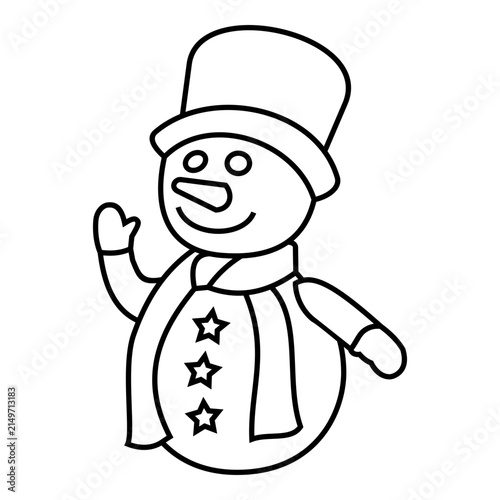 Cheerful Snowman Winter Holiday Character Illustration wearing a striped winter hat and scarf, smiling with raised arms in a playful seasonal illustration.