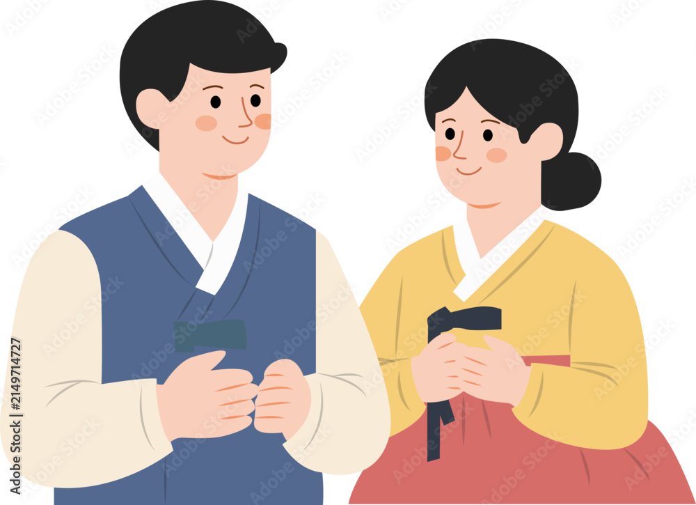 Obraz premium 한복 입고 있는 한국인 커플 일러스트