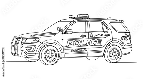 Police SUV Line Art Drawing - Law Enforcement Vehicle Illustration