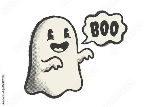 Quadro su tela Cute Cartoon Ghost Saying Boo Vintage Style Illustration