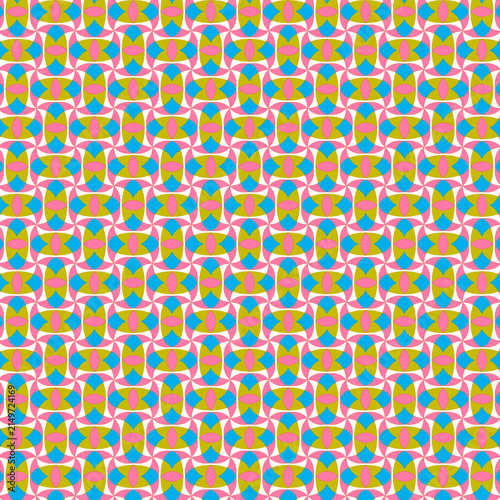 Abstract geometric pattern in a minimalist retro style Simple mosaic background in muted pastel shades of pink, blue, cream, mustard Suitable for fabric printing, textile design, and gift wrapping