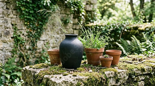 clay pots in garden