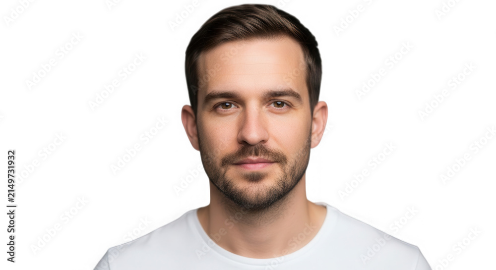 Fototapeta premium Smiling man with short beard looking forward isolated on transparent background