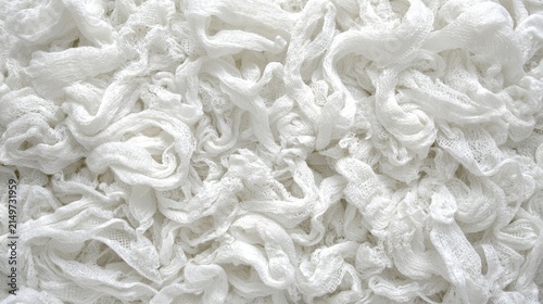 Textured White Fabric Ribbons on Soft Surface for Creative and Artistic Use