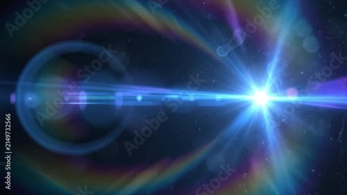 Cosmic Burst: A dazzling blue light flares brightly against a dark cosmic background, creating a spectacular visual of energy and light refraction.