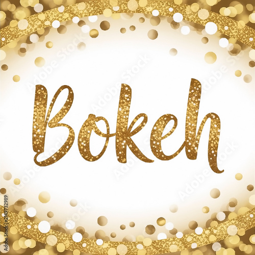 Gold Glitter Bokeh Text on Festive Sparkling Confetti Background
