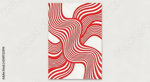 Vibrant red wavy lines converge in a hypnotic pattern of flowing motion that evokes a sense of dynamic energy across the entire composition to create a visually striking effect for artistic