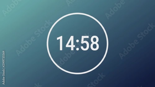 Timer with time 14:58: A digital timer displays 14 minutes and 58 seconds within a clean white circle on a gradient background.