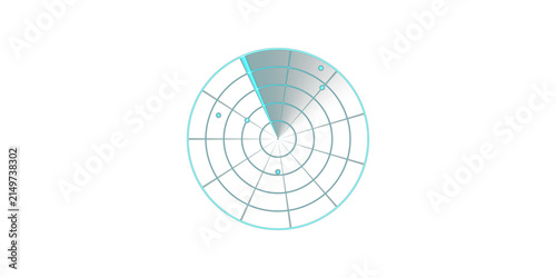 Cyan Radar HUD Scan Overlay, Isolated on Transparent Background. Isolated glowing radar hud scan for VFX, motion graphics and cinematic compositing.