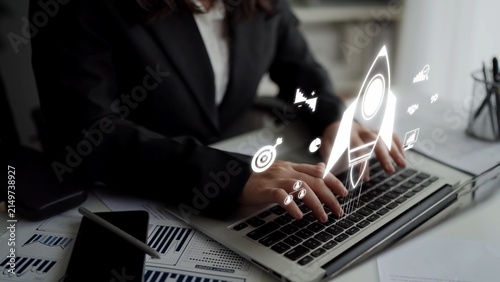 Cuadro en lienzo Startup launch and business growth concept, rocket symbolism, entrepreneurship, startup innovation, and early-stage success strategies for new business development and expansion