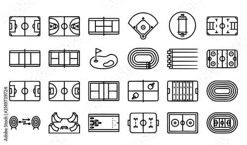 Sport Field Line Icon Set with Editable Stroke Sports Venue Outline Vector Collection