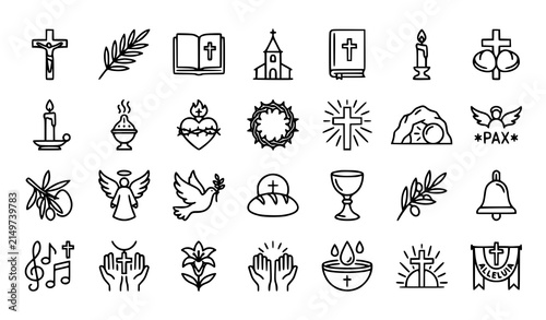Holy Week Easter Religious Thin Line Icons Editable Outline Vector Pack