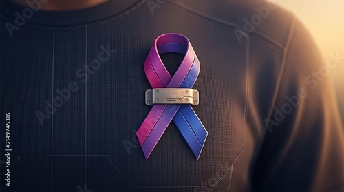 Realistic bisexual awareness ribbon with metallic clasp