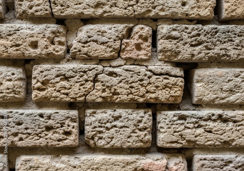 Close-up of weathered and textured brick wall surface.