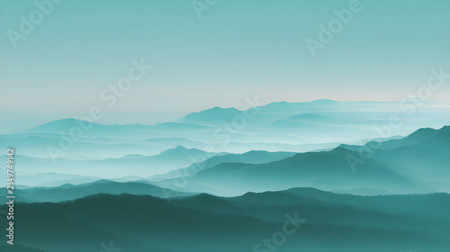 mountains in the fog