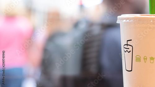 Photography Close Up of Fast Food Beverage Cup on Busy London Street
