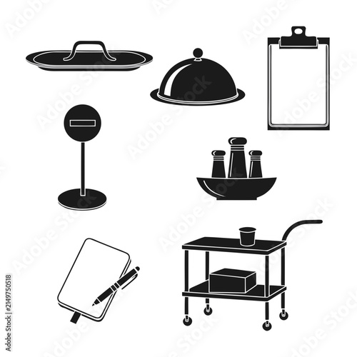 Restaurant and food service equipment collection icons with restaurant, catering