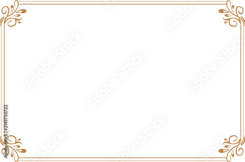 Elegant Gold Border Frame Element  with Floral Swirl Ornaments Corners  for Certificate, Wedding Invitation, Menu and Vintage Greeting Card Design. 37