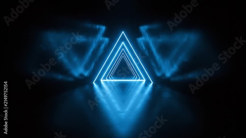 Futuristic Blue Neon Light Triangle Tunnel Background with Glowing Tech Corridor Abstract Stage Motion Graphics Video Loop for Background