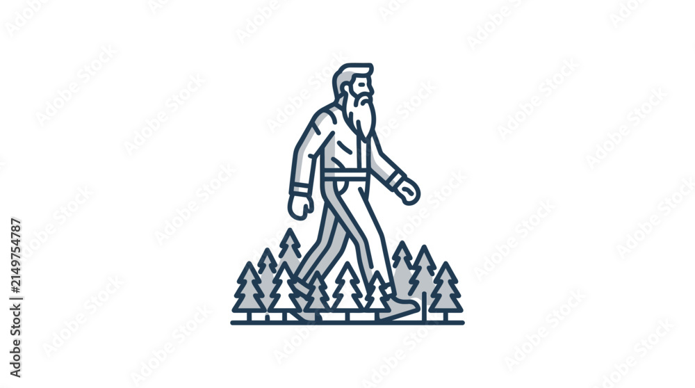 Fototapeta premium Minimalist line art illustration of a lumberjack walking through a forest.