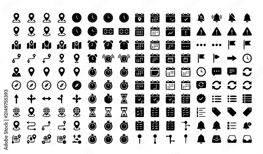 Fototapeta premium Premium Location Time Calendar Notification Vector Icon Collection