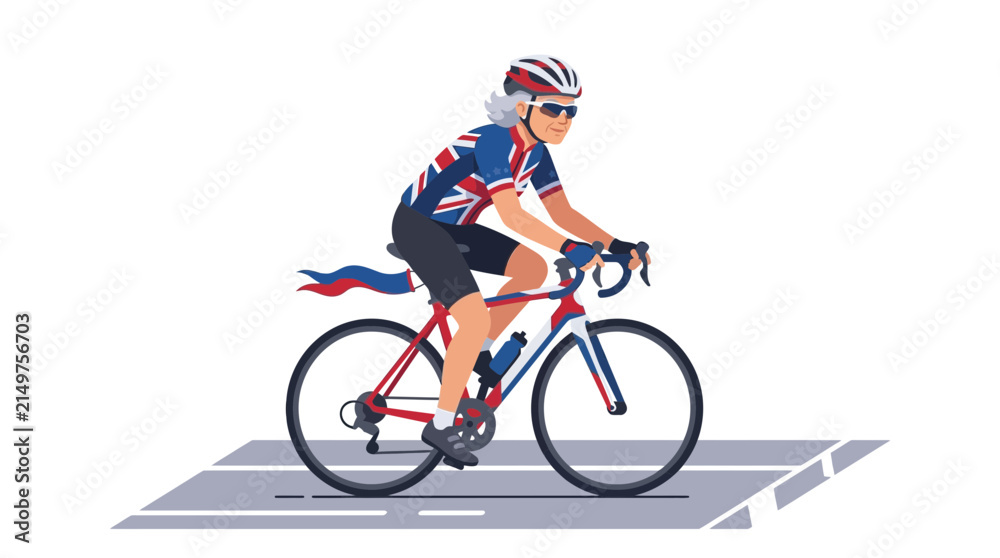 Fototapeta premium Illustration of a Senior Woman Cycling on a Road