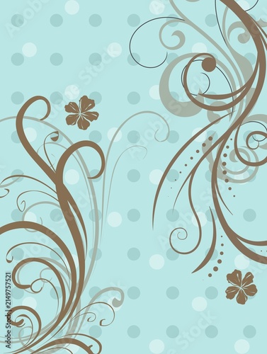 Vector florish background with chocolate and mint color (Vintage floral ornamental background with decorative swirls) 