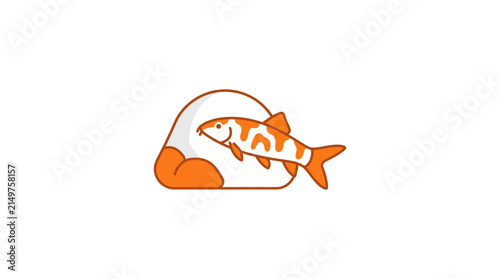 Jumping fish over rock minimalist logo icon.