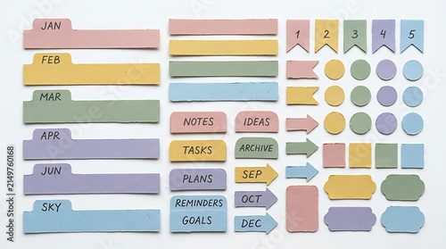 Set of colorful paper tabs and sticky note labels