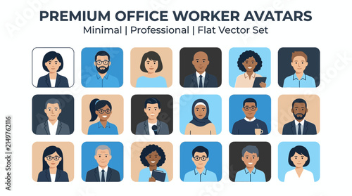 Premium office worker avatars collection minimal flat vector set for corporate profiles