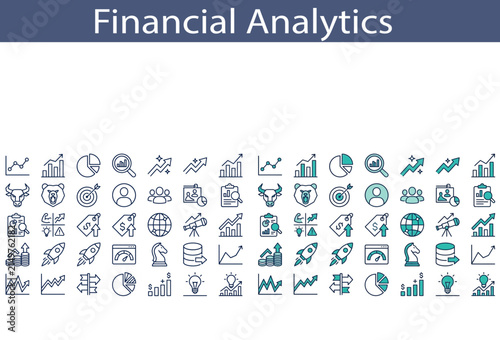 Collection of financial analytics and market trend icons for business reports