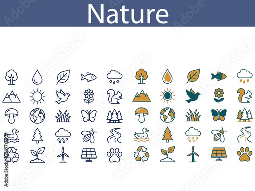 Nature and environmental protection icon set featuring wildlife and sustainable energy