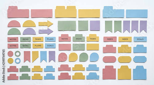 Set of colorful paper index tabs and planner stickers
