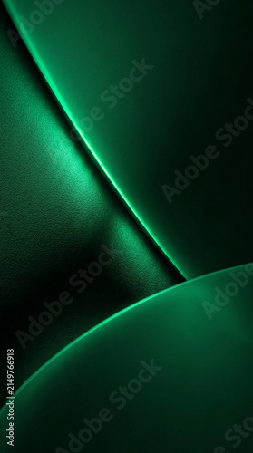 Abstract Green Curved Surface with Neon Glow and Dark Background
