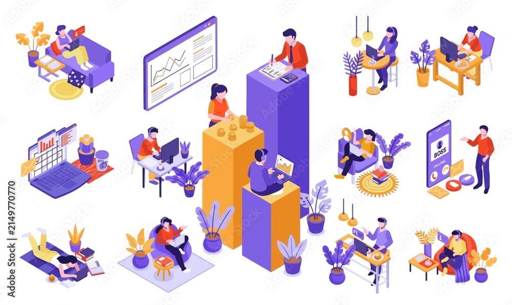 Fototapeta premium Financial Growth and Business People Working Isometric Illustration