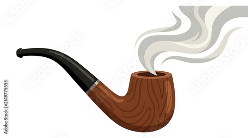 Traditional wooden tobacco pipe with swirls of grey smoke