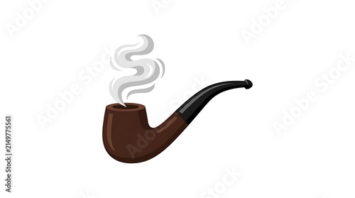 Dark wooden smoking pipe with white smoke against white background