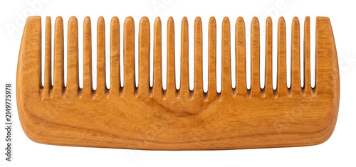 Natural wooden comb with wide teeth and organic grain for eco-friendly grooming isolated transparent background image