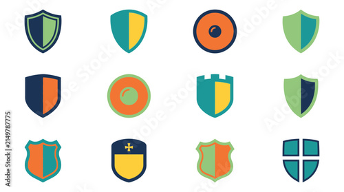 Set of colorful shield icons and security symbols for protection design.