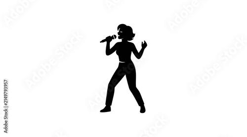 Silhouette of a female singer holding a microphone.
