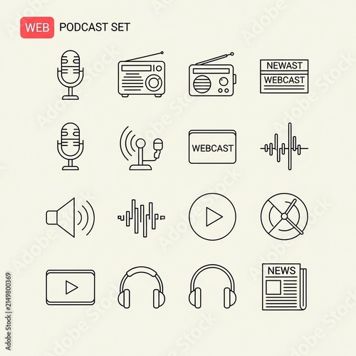 Crisp Line Art of Broadcast & Audio Icons