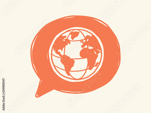 Hand Drawn Globe Icon Inside Speech Bubble Illustration