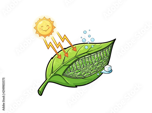 Принти на полотні Green Leaf with Sunlight and Water Drops Nature Illustration