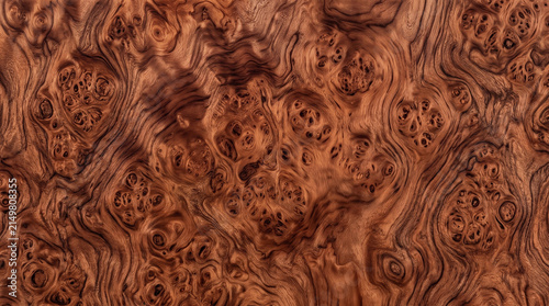 Abstract burl wood texture with intricate swirling grain patterns, ideal for luxury branding backgrounds, premium interior veneer design, and high-end 3D material mapping.