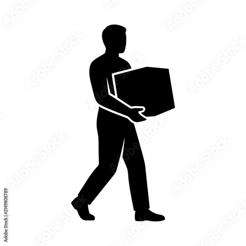 Silhouette of a man carrying a cardboard box